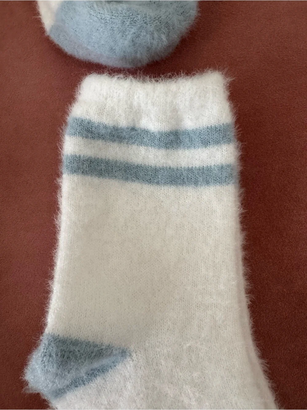Cozy White Fuzzy Ankle Socks with Pastel Accents and Stripes
